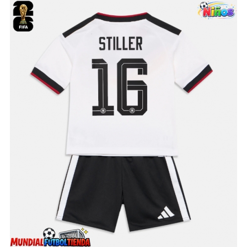 Camiseta Alemania Angelo Stiller #16 Primera Equipación Replica Mundial 2026 para niños mangas cortas (+ Pantalones cortos)